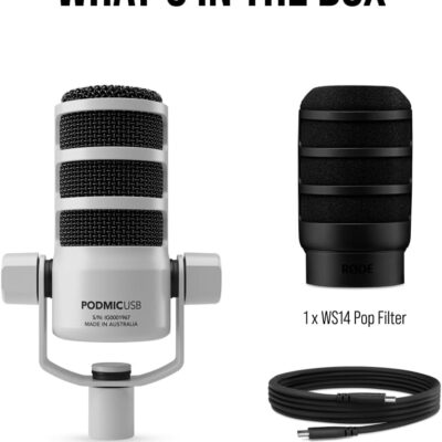 51MARQd GbL. AC SL1080 RØDE PodMic USB Dynamic Broadcast Microphone with XLR and USB Connectivity for Podcasting, Streaming and Content Creation (White)