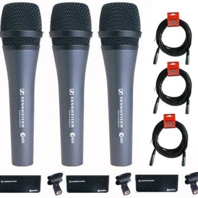 Sennheiser 3x e 835 Wired Cardioid Handheld Dynamic Lead Vocal Stage Microphone with Clip – With 3x Pyle PPMCL15 15ft Symmetric Microphone Cable, XLR Female to XLR Male