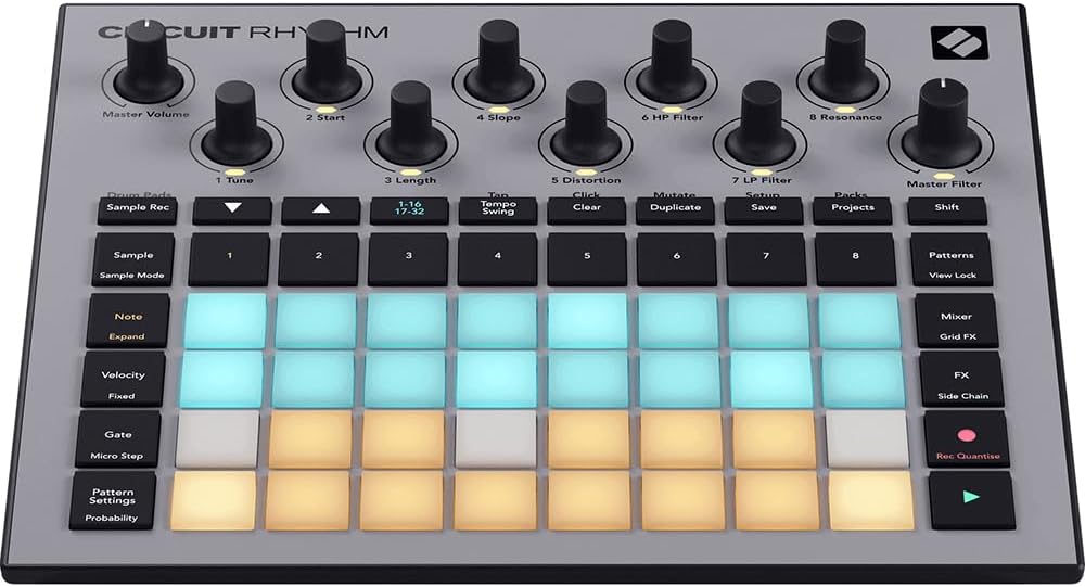 Novation AMS-CIRCUIT-RHYTHM Circuit Rhythm Sampler and Groovebox with 8 Sample Tracks and Sequencer Bundle with 2 YR CPS Enhanced Protection Pack