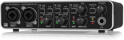 Behringer UMC204HD Audiophile 2×4, 24-Bit/192 kHz USB Audio/MIDI Interface with Midas Mic Preamplifiers | For Recording Microphones and Instruments