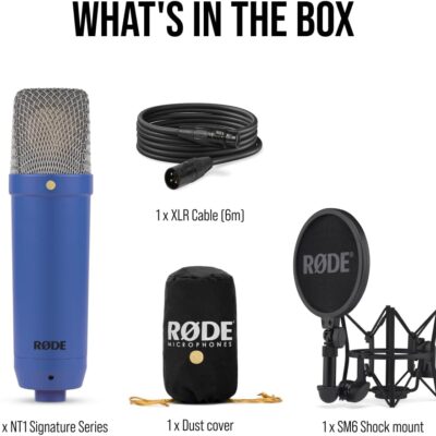 RØDE NT1 Signature Series Large-Diaphragm Condenser Microphone with Shock Mount, Pop Filter and XLR Cable for Music Production, Vocal Recording, Streaming and Podcasting (Cobalt)