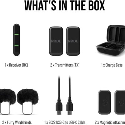 RØDE Wireless Micro – Compact Wireless Microphone, Two Mics with Charge Case for Smartphone Content Creation – USB-C, Black
