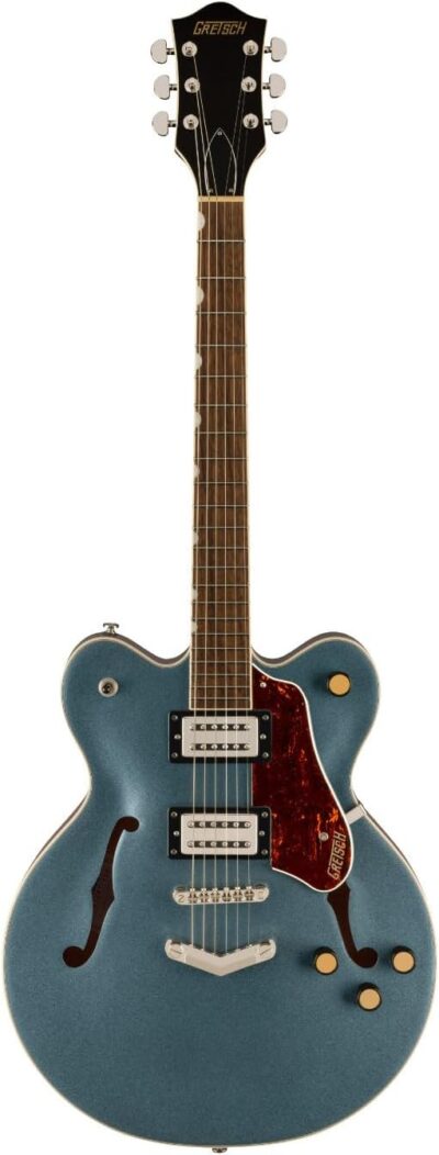 Gretsch G2622 Streamliner Electric Guitar (Gunmetal) – Double-Cut Body Design with BroadTron Pickups – 6-String Right-Handed Instrument – Hollow Body Bundle with Plywood Case (Black) (2 Items)