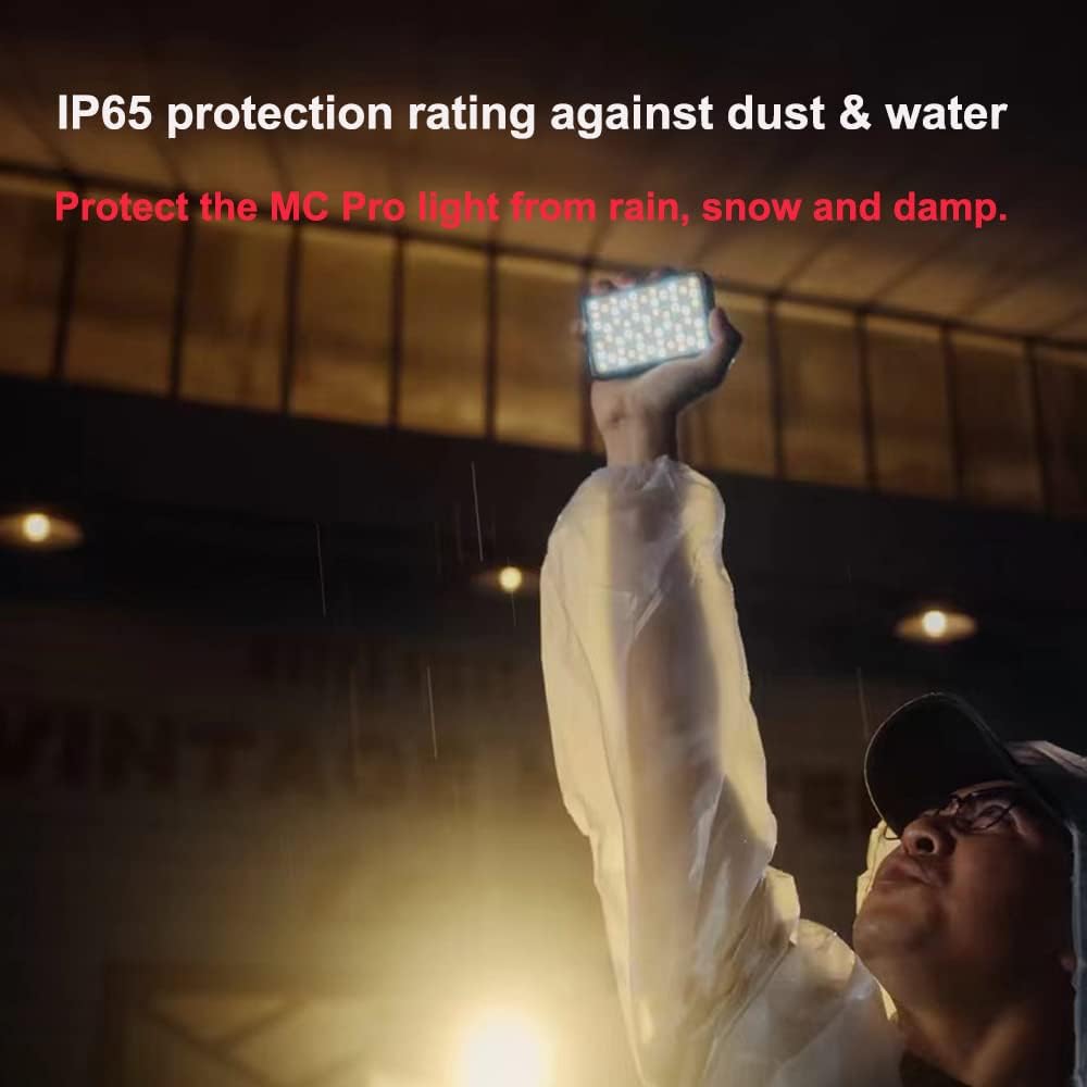 Aputure MC Pro RGBWW On Camera Video Light,5W High Brightness 1585 Lux at 0.5m,2000-10000K Adjustable Magnetic Attraction and IP65 Weatherproo for Photography,Videographer