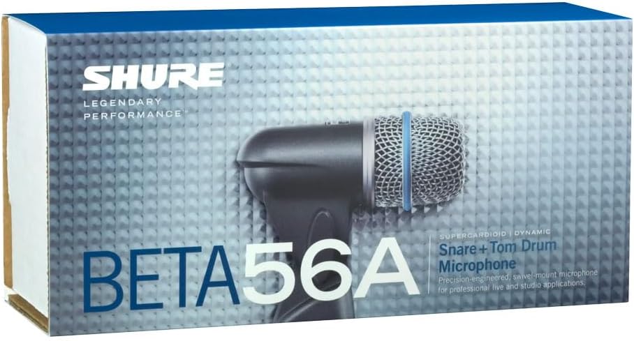 Shure BETA 56A Snare and Tom Microphone – Supercardioid Swivel-Mount Dynamic Drum Mic for Close Miking, Equipped with Shock Mount for Sound Isolation, Dynamic Locking Stand Adapter, Steel Mesh Grille
