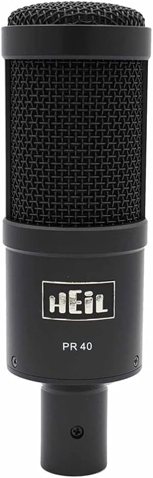 HEiL sound PR40 Large Diameter Dynamic Cardioid Studio Microphone, Black Bundle with Heil Sound PRSMB Shockmount, Two-Section Broadcast Arm, and XLR Cable
