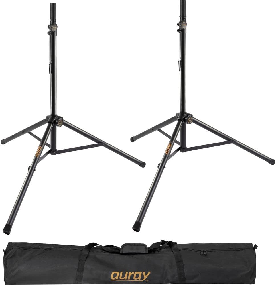 Mackie Thump215 1400W 15 Powered PA Loudspeaker System (Pair) Bundle with Auray SS-47S-PB Steel Speaker Stands, Carrying Case, and 2X 20 XLR-XLR Cable