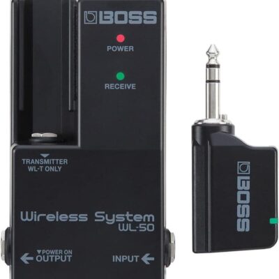 Boss WL-50 Guitar Wireless System Bundle with 10ft Pig Hog Black Woven Instrument Cable and Instrument Polishing Cloth – Compact Wireless Solution for Guitarists