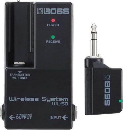 Boss WL-50 Guitar Wireless System Bundle with 10ft Pig Hog Black Woven Instrument Cable and Instrument Polishing Cloth – Compact Wireless Solution for Guitarists