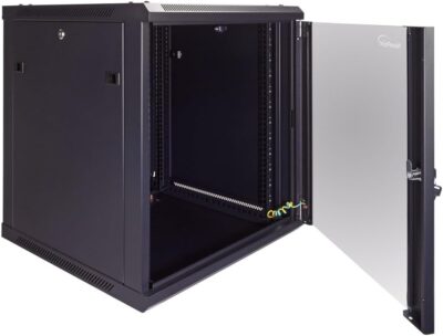NavePoint 12U Server Cabinet Wall Mount Rack Enclosure Includes 2 Fans, Locking Glass Door, Removable Side Panels – 12U Network Cabinet 23.6 Deep, 19 Inch Server Rack for IT and A/V Equipment