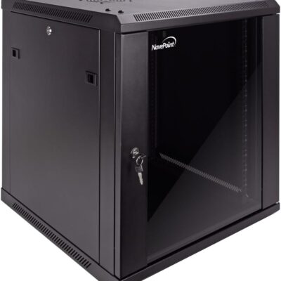 NavePoint 12U Server Cabinet Wall Mount Rack Enclosure Includes 2 Fans, Locking Glass Door, Removable Side Panels – 12U Network Cabinet 23.6 Deep, 19 Inch Server Rack for IT and A/V Equipment