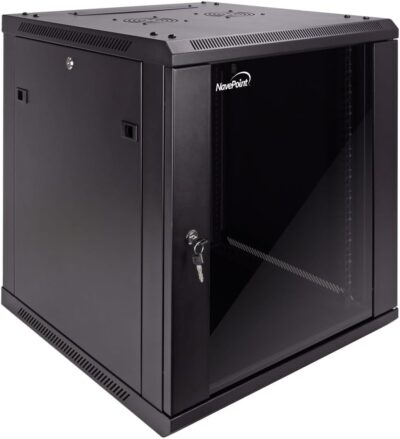 NavePoint 12U Server Cabinet Wall Mount Rack Enclosure Includes 2 Fans, Locking Glass Door, Removable Side Panels – 12U Network Cabinet 23.6 Deep, 19 Inch Server Rack for IT and A/V Equipment