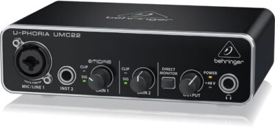 Behringer UMC22 Audiophile 2×2, 48 kHz USB Audio Interface with Midas Mic Preamplifier | For Recording Microphones and Instruments