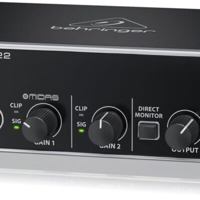 Behringer UMC22 Audiophile 2×2, 48 kHz USB Audio Interface with Midas Mic Preamplifier | For Recording Microphones and Instruments