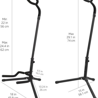 Amazon Basics Height Adjustable Portable Foldable Guitar Stand with Padded Non-Slip Secure Support for Acoustic, Electric, Bass and Banjos, Black