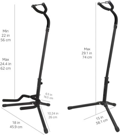 Amazon Basics Height Adjustable Portable Foldable Guitar Stand with Padded Non-Slip Secure Support for Acoustic, Electric, Bass and Banjos, Black