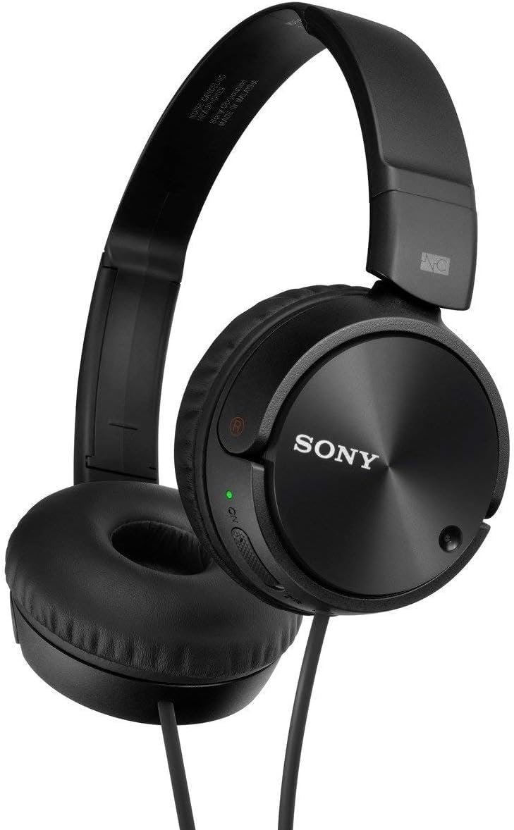 Sony MDR-ZX110NC Extra Bass Noise-Cancelling Headphones with Neodymium Magnets & 30mm Drivers, Black (Renewed)