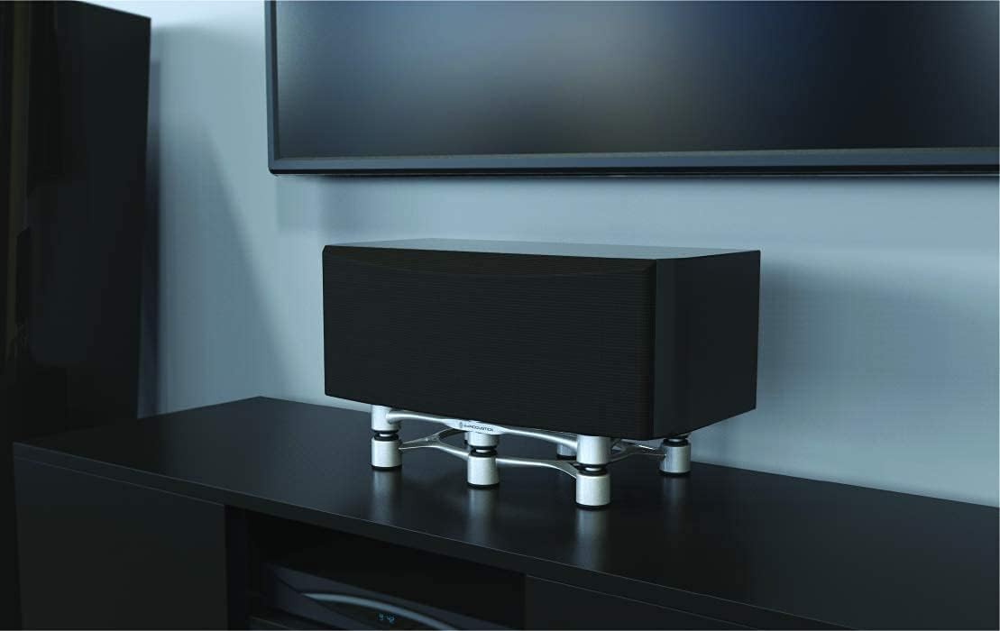 IsoAcoustics Aperta Series Isolation Speaker Stands with Tilt Adjustment: Aperta300 (11.8 W x 7.9 D) Silver (Single)