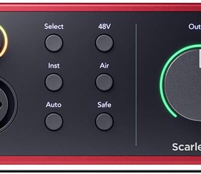51r7xu O5LL. AC SL1200 Focusrite Scarlett 4i4 4th Gen USB Interface with Software Suite, Bundle with TAPH100 Headphones, 2x H&A 10 XLR Microphone Cable and Pop Filter