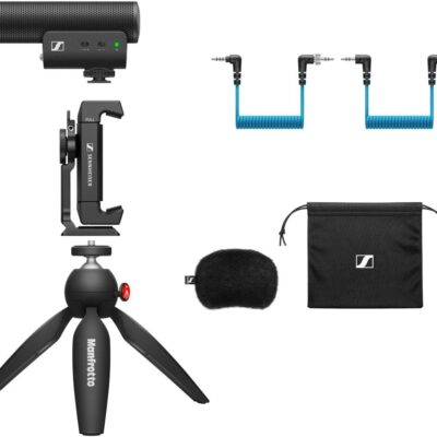 51si4MKGVRL. AC SL1200 SENNHEISER Professional MKE 400 + Mobile Kit, Directional On-Camera Microphone with Smartphone Clamp & Manfrotto PIXI Mini Tripod, 509257, Auxiliary,Black
