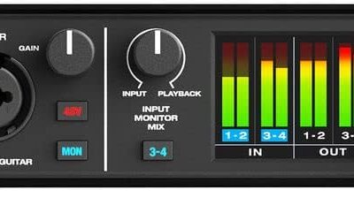 MOTU M4 Desktop 4×4 USB Type-C Audio-MIDI Interface Bundle with XLR-XLR Cable and 10-Pack Straps