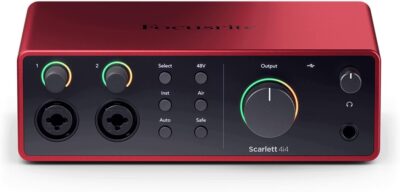 51y YLjFs5L. AC SL1200 Focusrite Scarlett 4i4 4th Gen USB Interface with Software Suite, Bundle with TAPH100 Headphones, 2x H&A 10 XLR Microphone Cable and Pop Filter