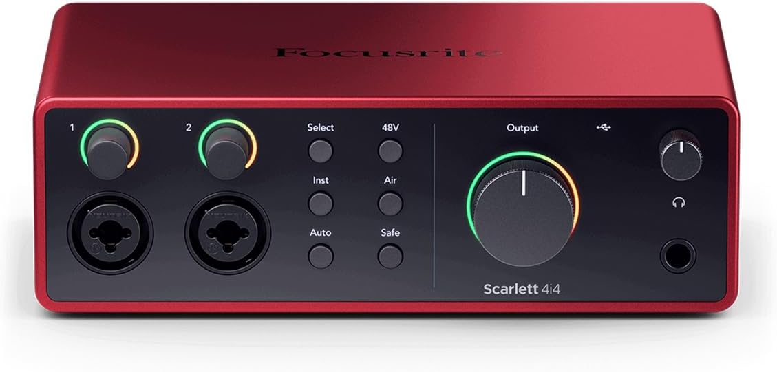 Focusrite Scarlett 4i4 4th Gen USB Interface with Software Suite, Bundle with TAPH100 Headphones, 2x H&A 10 XLR Microphone Cable and Pop Filter