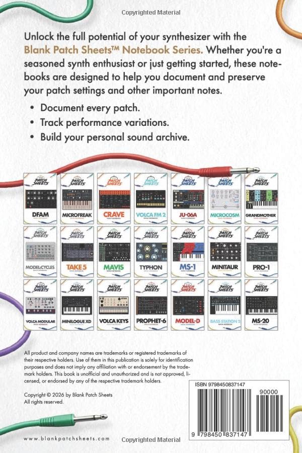 Moog DFAM Blank Patch Sheets Notebook: Become a more organized songwriter with this Blank Patch Sheet notebook so you can spend more time creating and less time forgetting.
