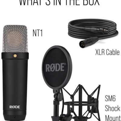 RØDE NT1 Signature Series Large-Diaphragm Condenser Microphone with Shock Mount, Pop Filter and XLR Cable for Music Production, Vocal Recording, Streaming and Podcasting (Black)