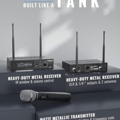 Phenyx Pro True Diversity Wireless Microphone System w/ 1000 Tunable Channels, Single Cordless Mic Set w/Auto Scan, UHF Professional Dynamic Microphone for Singing, Stage & Studio (PTU-1U)