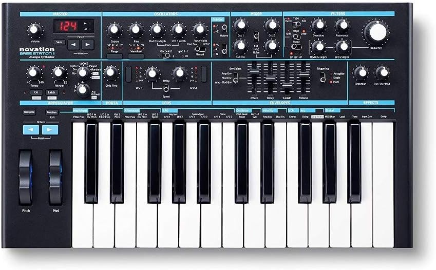 Novation Bass Station II Analogue Monosynth + On-Stage KS6150 Compact MIDI/Synth Utility Stand