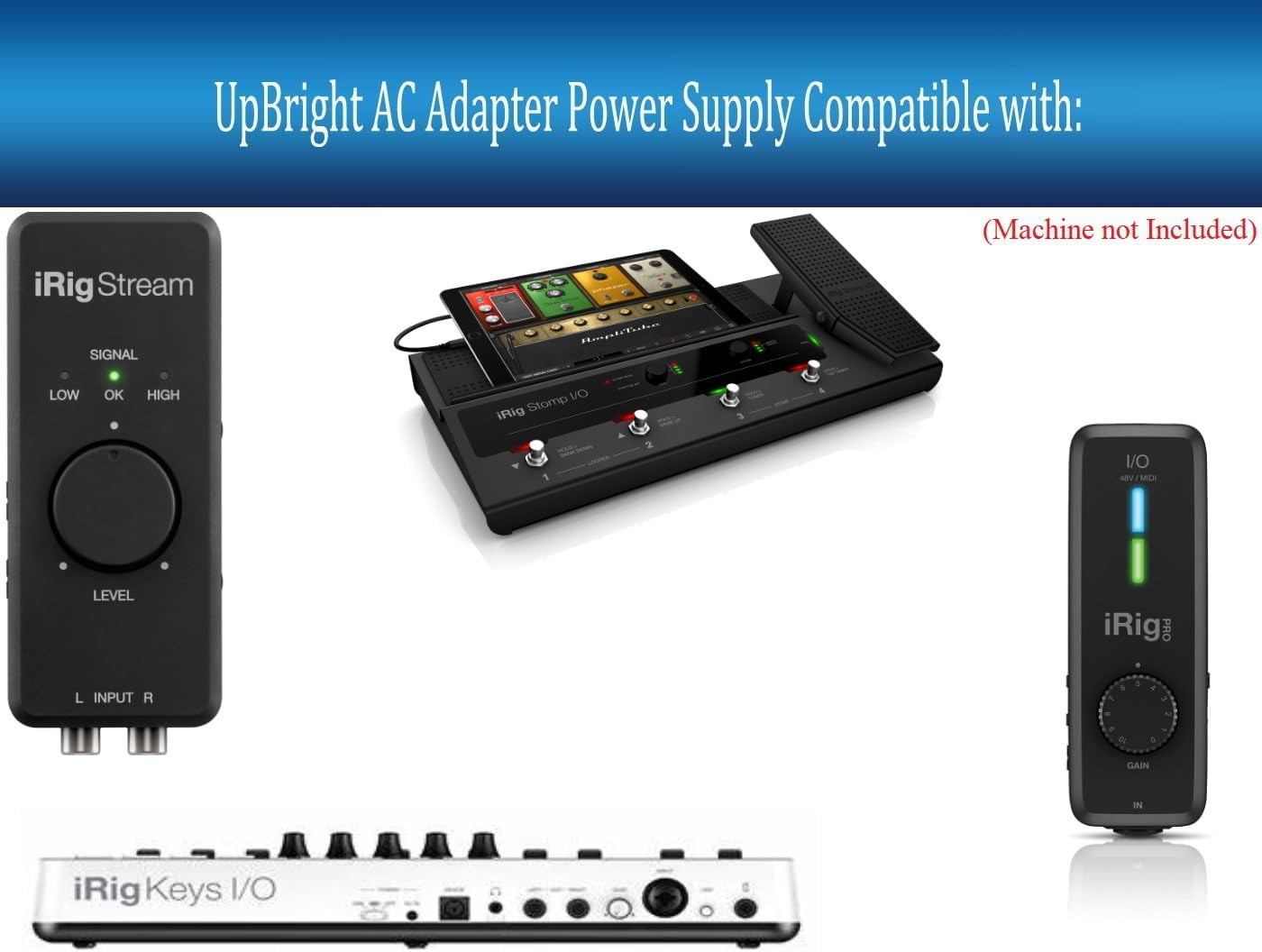 UpBright 5V AC/DC Adapter Compatible with IK Multimedia iRig PSU 3A for iRig Stream iRig Stomp I/O iRig Pro I/O iRig Keys I/O Stereo Audio Interface DC5V 3000mA 5VDC Power Supply Cord Battery Charger