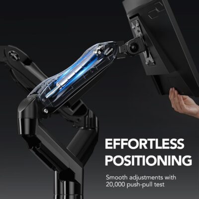 HUANUO FlowLift™ Dual Monitor Stand, Fully Adjustable Gaming Monitor Desk Mount for 13–32″ Computer Screens, Full Motion VESA 75×75/100×100 with C-Clamp & Grommet Base, Each Arm Holds 4.4 to 19.8 lbs