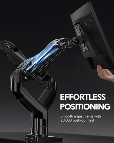 HUANUO FlowLift™ Dual Monitor Stand, Fully Adjustable Gaming Monitor Desk Mount for 13–32″ Computer Screens, Full Motion VESA 75×75/100×100 with C-Clamp & Grommet Base, Each Arm Holds 4.4 to 19.8 lbs