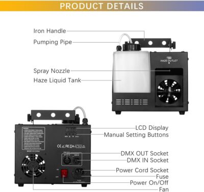 Haze Machine, Continuous Fog Machine with Wireless Remote Timer and DMX, Enhances the Light Show, Perfect for DJ Clubs, Stages, and Halloween Parties