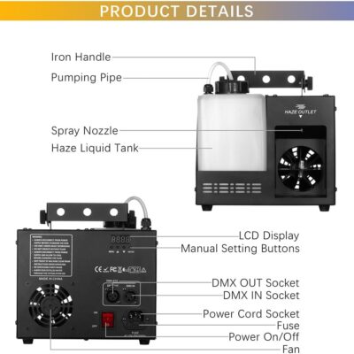 Haze Machine, Continuous Fog Machine with Wireless Remote Timer and DMX, Enhances the Light Show, Perfect for DJ Clubs, Stages, and Halloween Parties