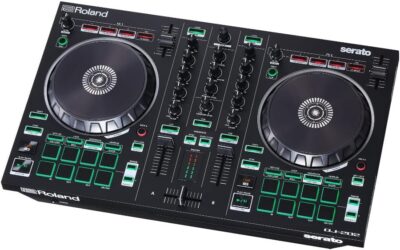 Roland DJ-202 Compact DJ Controller | 2-Channel, 4-Deck Controller for Serato DJ Lite | Large, Low-Latency Platters | Iconic Roland Drum Kit Sounds