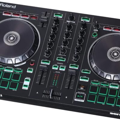 Roland DJ-202 Compact DJ Controller | 2-Channel, 4-Deck Controller for Serato DJ Lite | Large, Low-Latency Platters | Iconic Roland Drum Kit Sounds