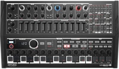 Arturia MiniBrute 2S Special Edition Noir Semi-modular Analog Sequencing Synthesizer Bundle with Polsen HPC-A30-MK2 Studio Monitor Headphones and 10 Instrument Cable