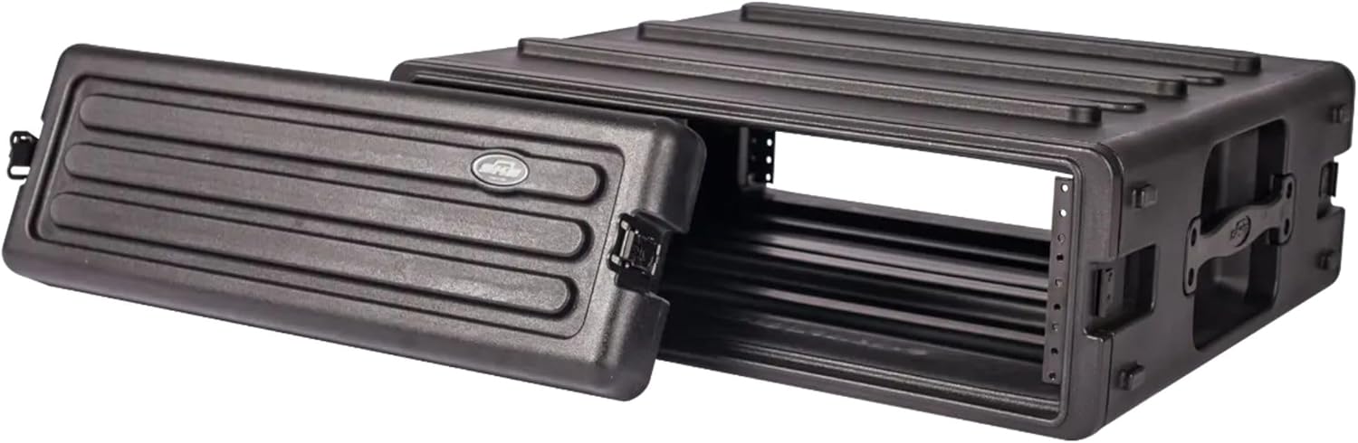 SKB 3U Roto Rack Case – Durable Polyethylene Gear Protector, Stackable, Waterproof with Twist Latches & Rubber Feet for Musicians, Black