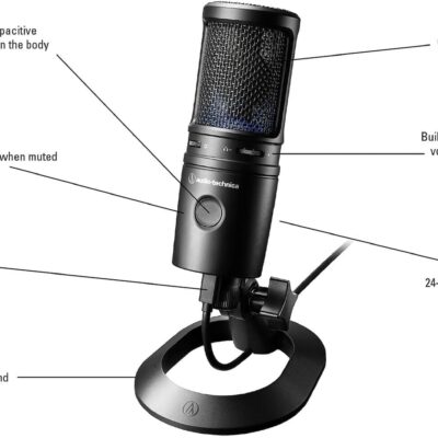Audio-Technica AT2020USB-X Cardioid Condenser USB Microphone Bundled with Microphone Arm + Headphones + Wind Screen Pop Filter + Cleaning Cloth (5 Items)
