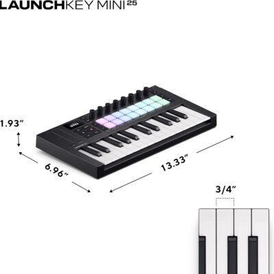 Novation Launchkey Mini 25 MK4 — Portable 25 Mini-Key, USB, MIDI Keyboard Controller with DAW Integration. Chord Mode, Scale Mode, Drum Pads, and Arpeggiator. Includes Music Creation Software Bundle