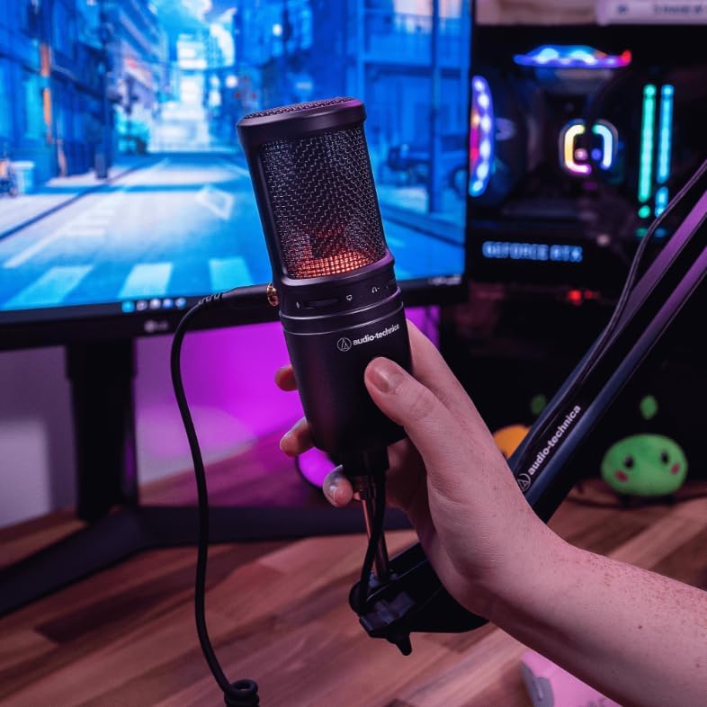 Audio-Technica AT2020USB-X Cardioid Condenser USB Microphone with Microphone Arm + Wind Screen Pop Filter + Cleaning Cloth (4 Items)