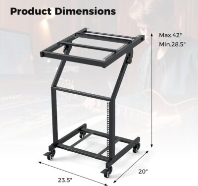 615TrLhnVtL. AC SL1500 Goplus 9U DJ Mixer Stand, Adjustable Rack Mount Rolling Stage Cart with Lockable Wheels, Professional Studio Equipment Case Stand for Home, Office, Music Show, Performance Stages