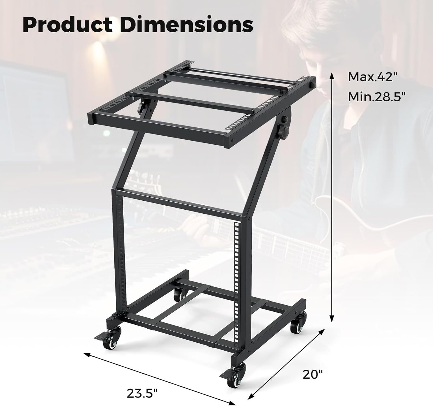 Goplus 9U DJ Mixer Stand, Adjustable Rack Mount Rolling Stage Cart with Lockable Wheels, Professional Studio Equipment Case Stand for Home, Office, Music Show, Performance Stages