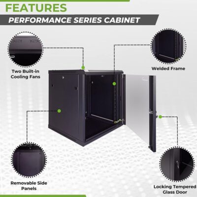 NavePoint 12U Server Cabinet Wall Mount Rack Enclosure Includes 2 Fans, Locking Glass Door, Removable Side Panels – 12U Network Cabinet 23.6 Deep, 19 Inch Server Rack for IT and A/V Equipment