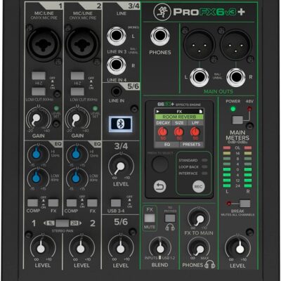 615s5TKk6xL. AC SL1200 Mackie ProFX6v3+ 6-Channel Professional Analog Mixer with USB, Onyx Mic Preamps, GigFX Effects Engine, and Bluetooth
