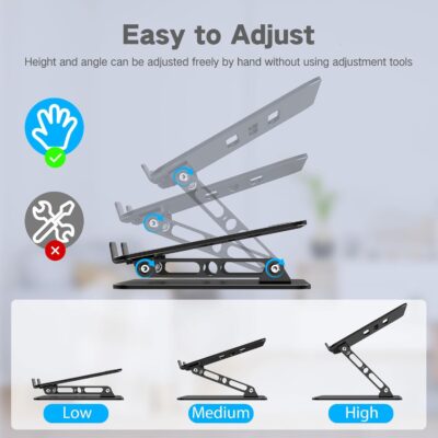 Adjustable Laptop Stand for Desk, Metal Foldable Laptop Riser Holder, Portable Desktop Book Stands, Ventilated Cooling Computer Notebook Stand Compatible with 10-15.6 Laptops
