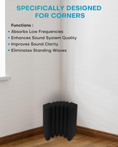 8 Pack – Bass Traps Acoustic Foam Corner, 9.8×9.8 * 4.7 Black Bass Traps Corner Studio Foam, High Density and Fire-Proof Bass Traps Acoustic Panels Recording Studio Acoustical Treatments