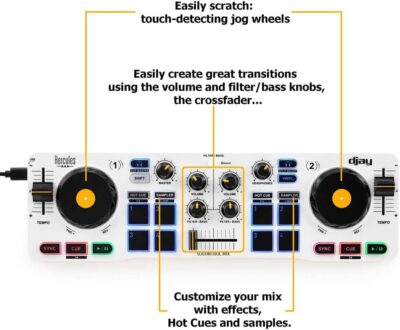 Hercules DJControl Mix DJ Software Controller with Algoriddim Djay App Bundle with Hercules HDP DJ45 Closed-Back, Over-Ear DJ Headphones